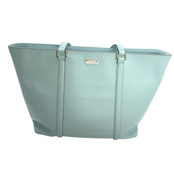 Kate Spade Newbury Lane Dally Tote Blue Hydrangea Saffiano Cow Leather Work Bag - Picture 4 of 16